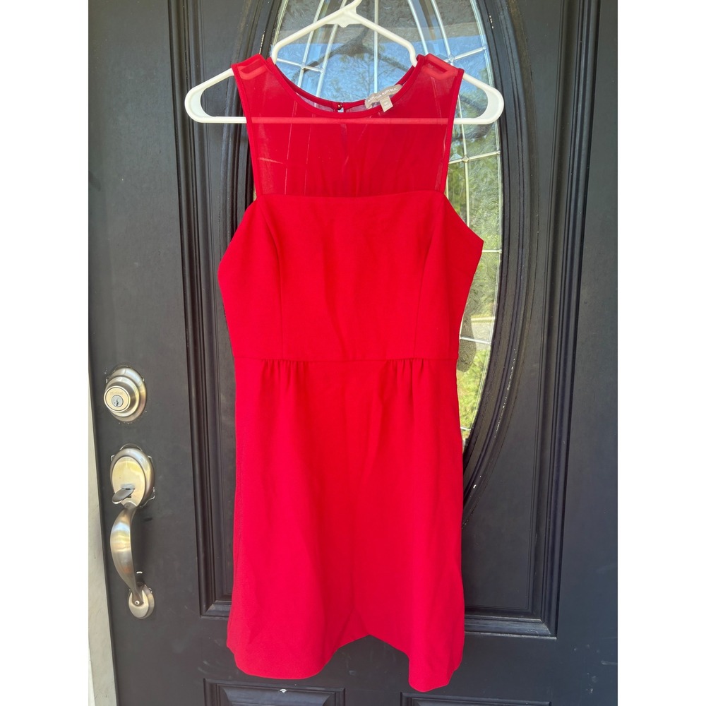 Banana Republic Womens Red‎ Fit and Flare Dress Sheer Mesh Yoke Size 8P Petite